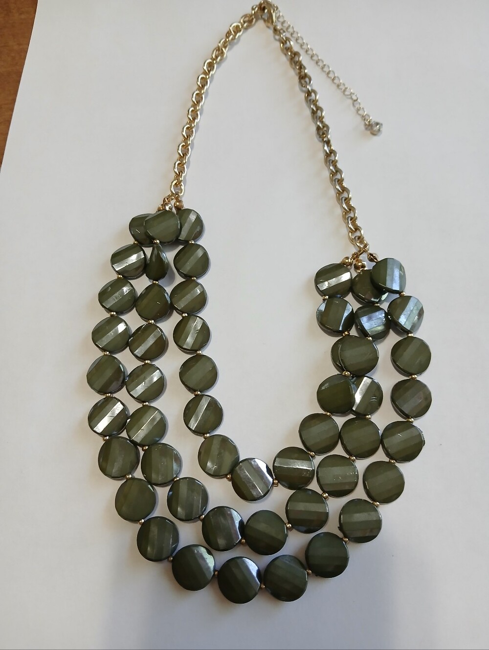 Source Unknown Olive Green Multi-Strand Beaded Statement Necklace